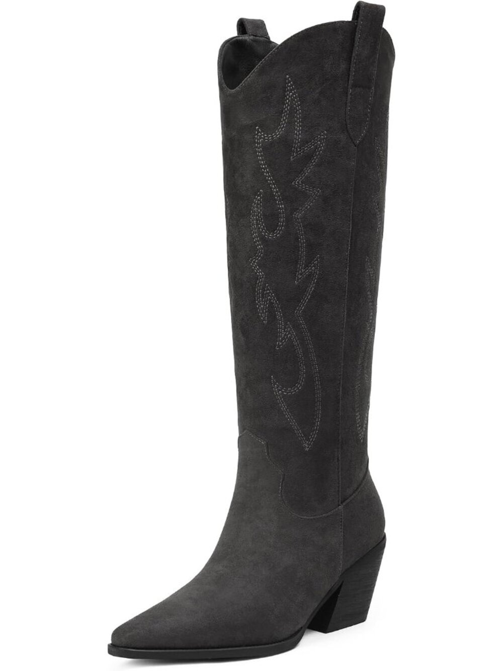 Women's Dark Gray Cowgirl Boots Knee High Boots Pointed Toe Block Heel Boots